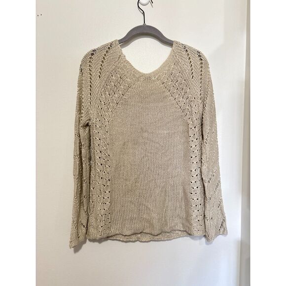 Lascana US 4/6 Beige Open Knit Sweater Boho Lightweight Crochet Pullover - Picture 4 of 8